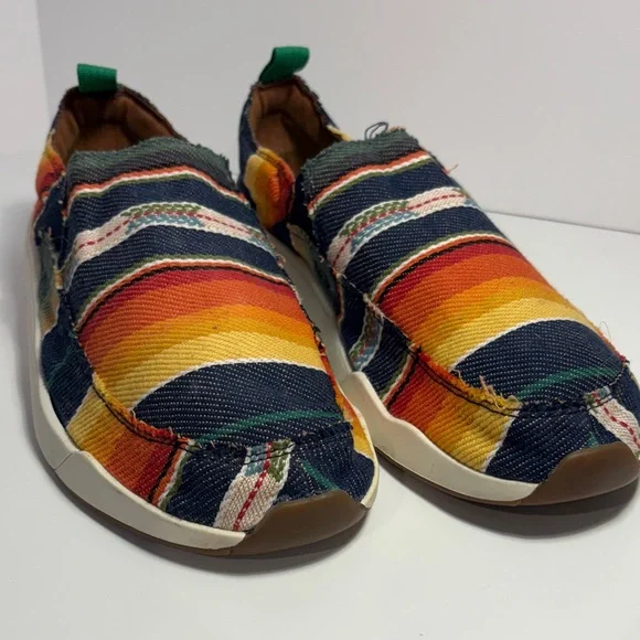 Sanuk Men's Multicolor Striped Canvas Slip-Ons with Green Insole - Picture 3 of 10